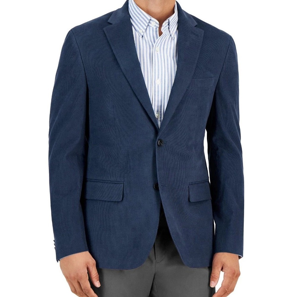NWT Tommy Hilfiger Men's 42L Blue Corduroy Blazer Jacket Cotton Elbow Patches